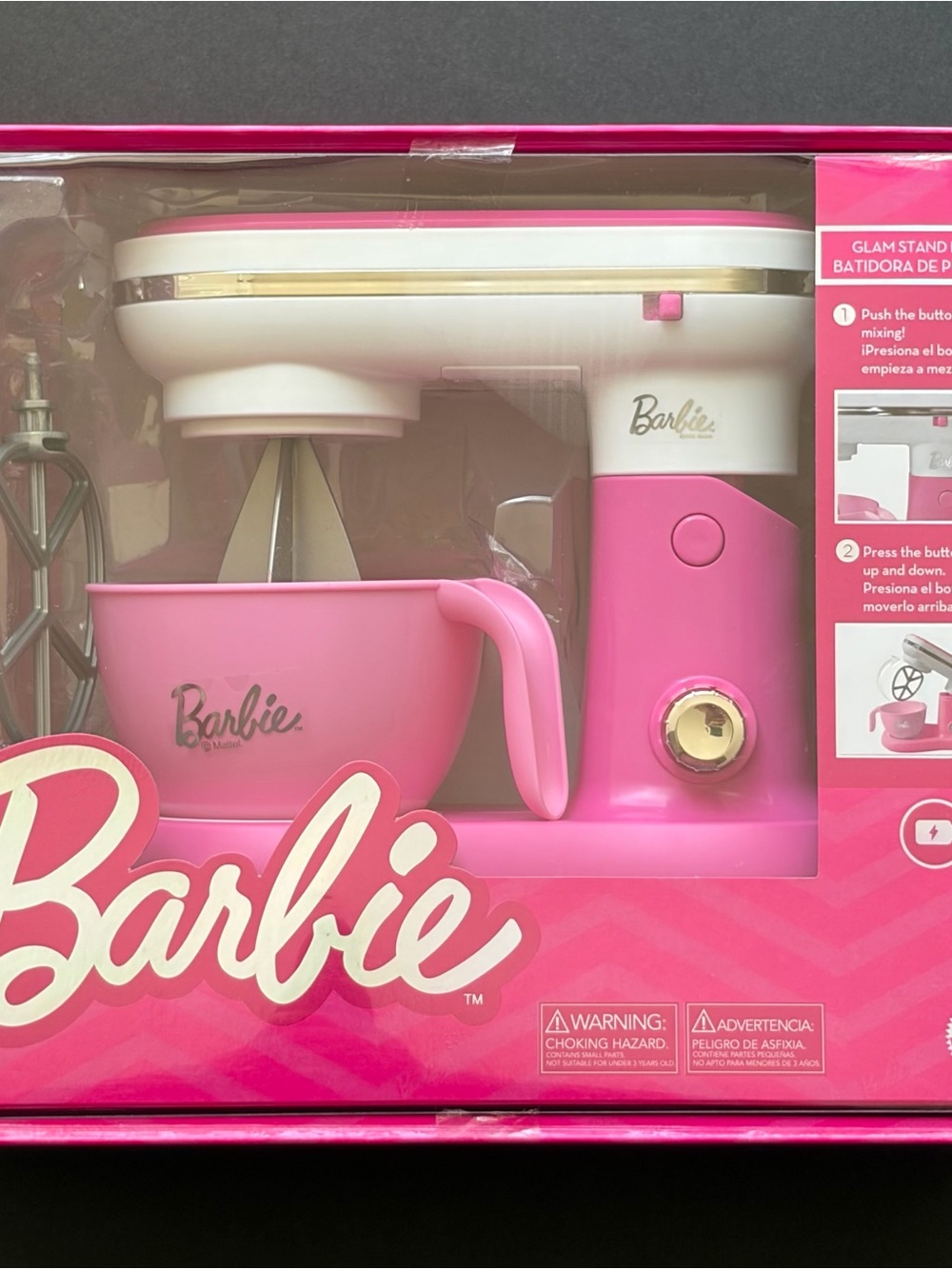 Barbie Pink‎ and White Toy Stand Mixer with Gold Accents